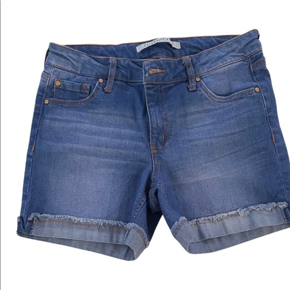 Celebrity Pink Womens Denim Shorts‎ Medium Wash Frayed Cuffed Size 5/27